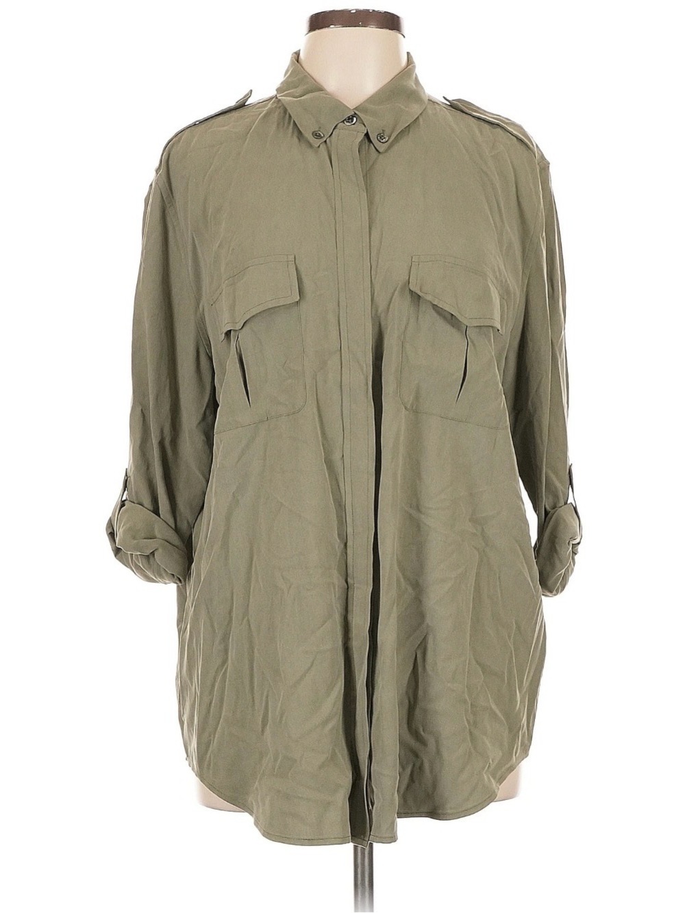 Equipment 100% Silk Blouse Khaki L